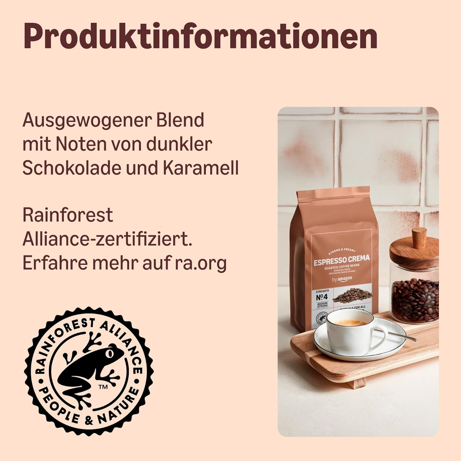 de Amazon Espresso Crema Röstkaffee Ganze Bohnen, 1 kg (2 paquetes de 500 g), Rainforest Alliance-Zertifizierung