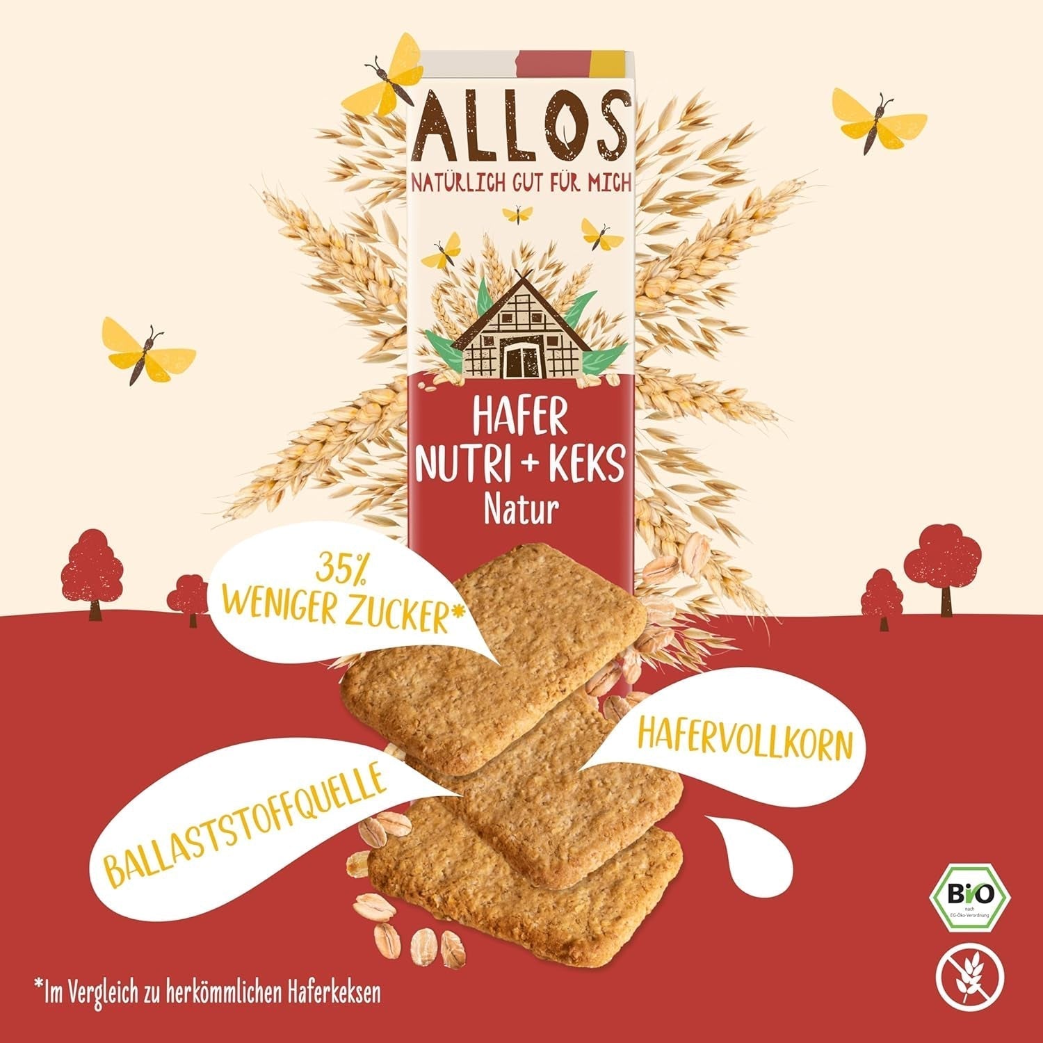 Galletas de avena orgánicas Allos Nutri | Galletas de avena integral crujientes | Endulzar con miel 6 x 130g