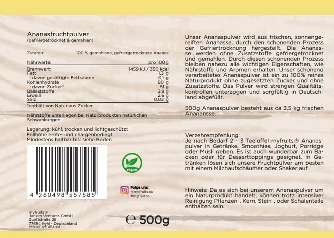 Myfruits fruta de piña en polvo 500 gramos Arome Naty Shop