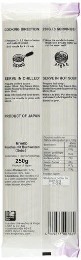 Fideos de trigo sarraceno Miyako, secos (Soba), paquete de 12 (12 x 250 g)