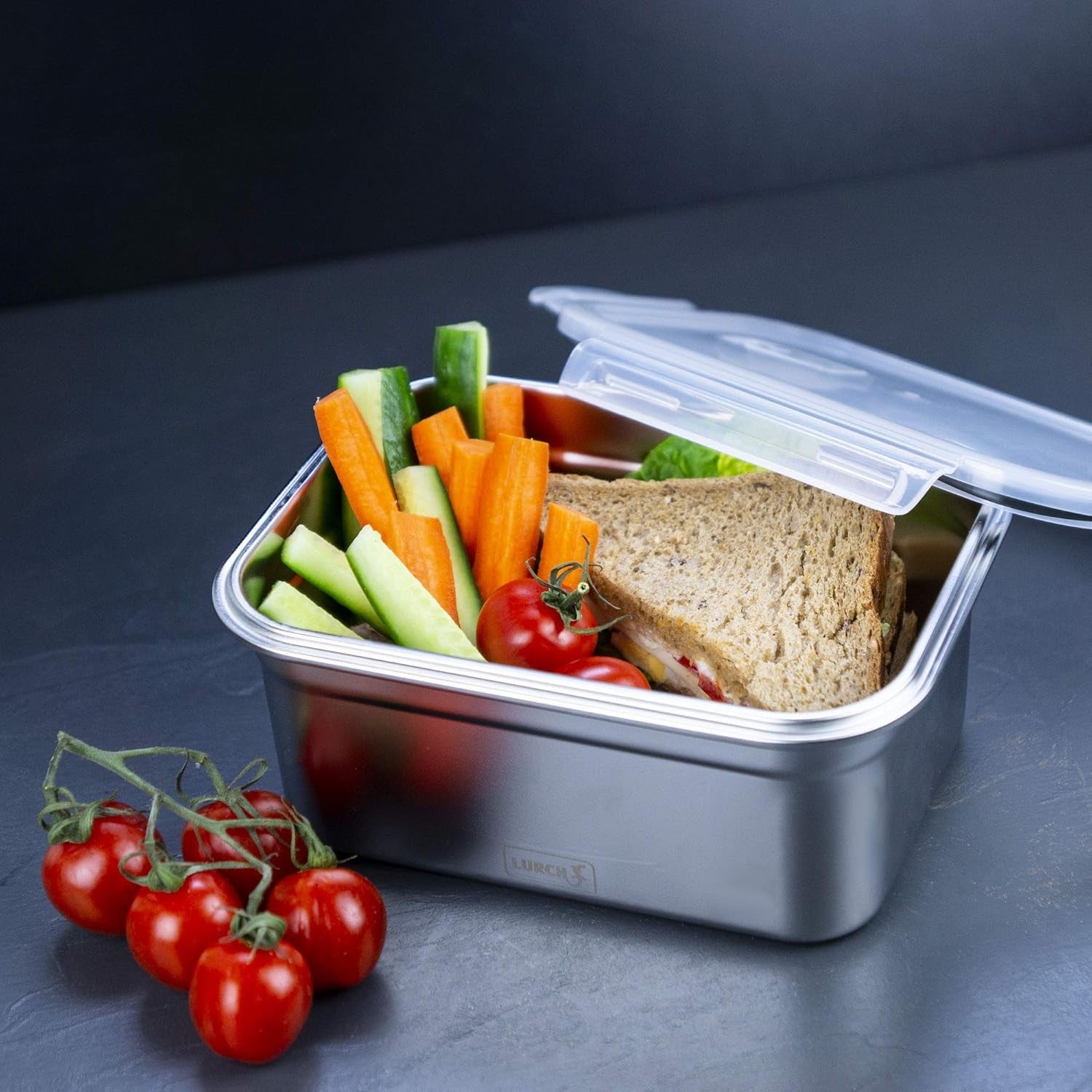 Lurch 240895 Fiambrera Caja de Seguridad/Almacenamiento de Acero Inoxidable de Alta Calidad con Tapa de plástico Libre de BPA Cajas de Almacenamiento de Alimentos Transparentes de 2000 ml Naty Shop