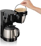 Cloer 5009 Cafetera espresso con filtro Keep Warm para hasta 8 tazas, 800 W, con jarra aislada de acero inoxidable, taza de filtro 1x4, color negro