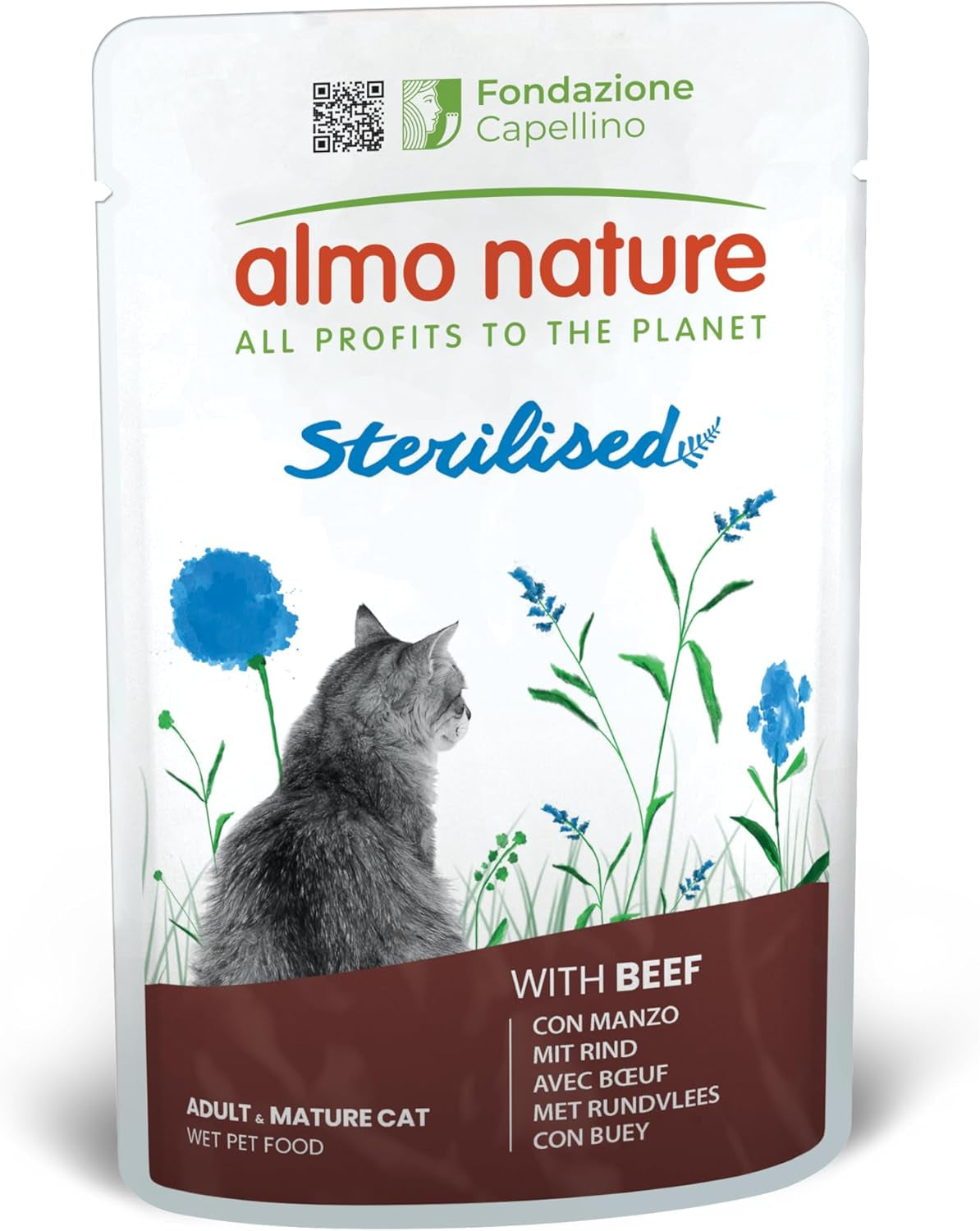 Almo Nature Functional - Sterilized - Comida húmeda para gatos adultos y maduros, esterilizados o menos activos - con carne de vacuno - baja en grasas, hidratante - 70 g (paquete de 30)