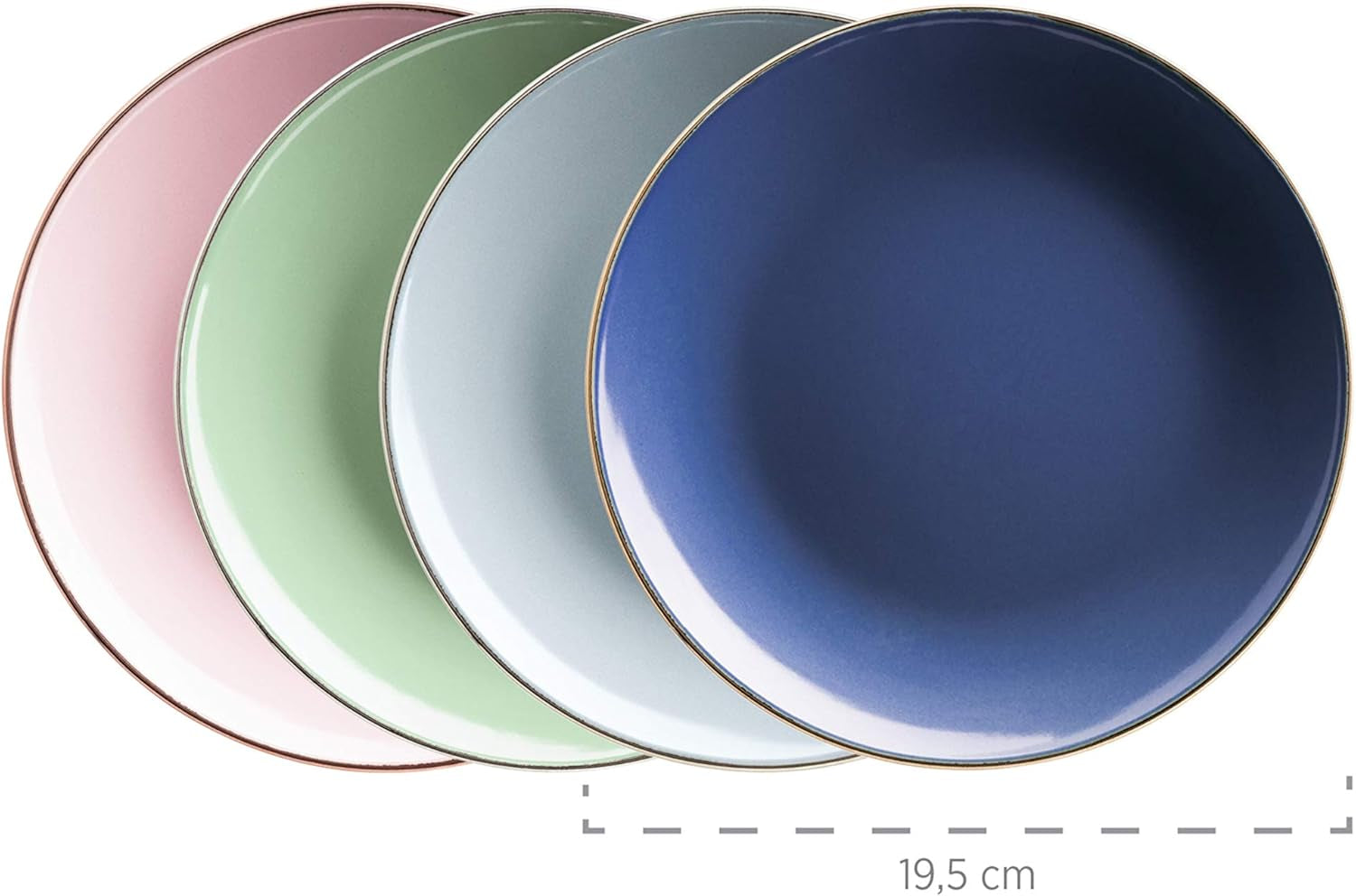 MÄSER 931870 Estructura de metal, Juego de vajilla moderno para 4 personas con estructura de color latón, juego combinado de 16 piezas con formas cupé sin marco, Multicolor, Gres, Pastel'n'Blue