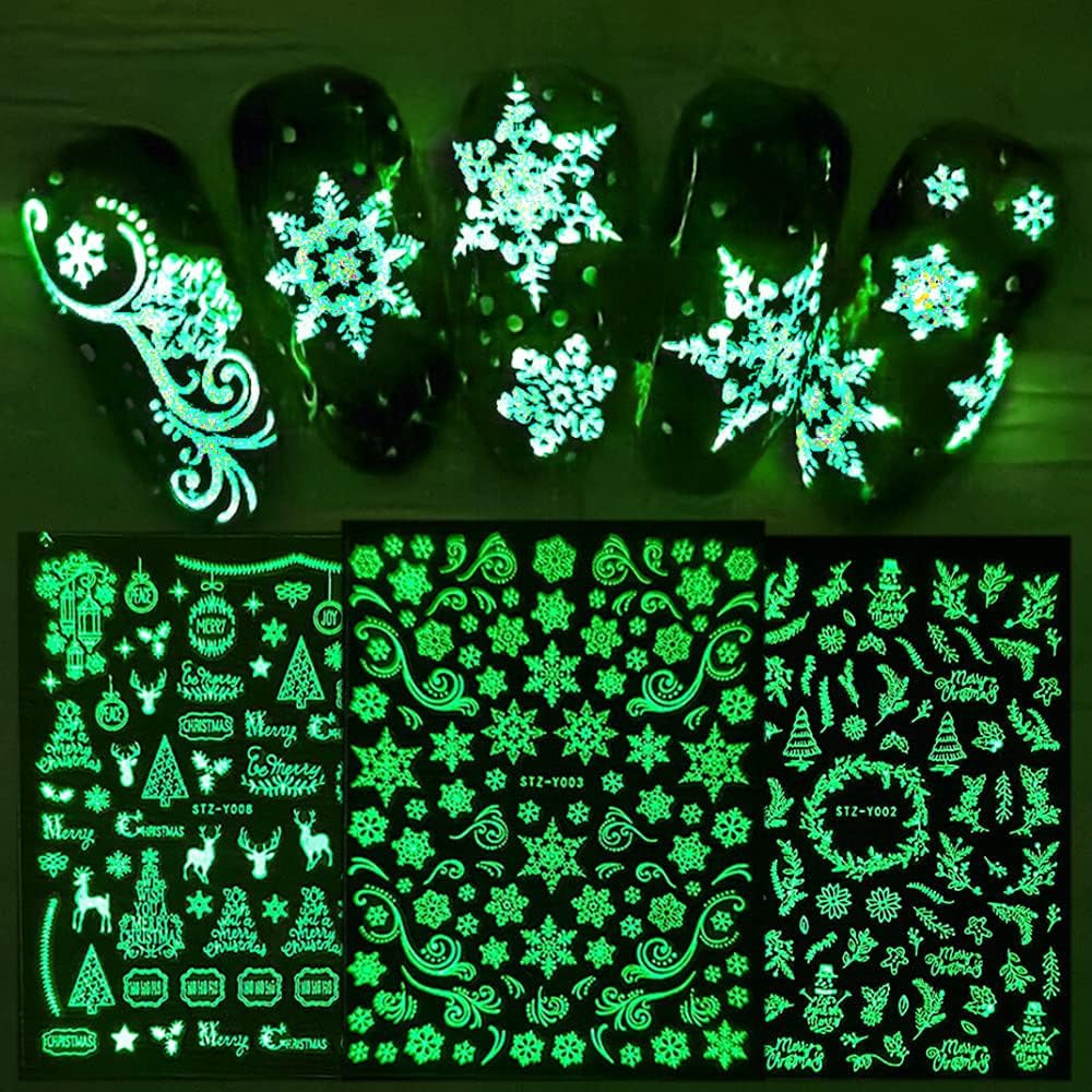 9 Blatt Nagelsticker Weihnachten Nagelaufkleber Selbstklebend Weiß Rentier Schneemann Nail Art Sticker Dekoration Nageldesign Zubehör