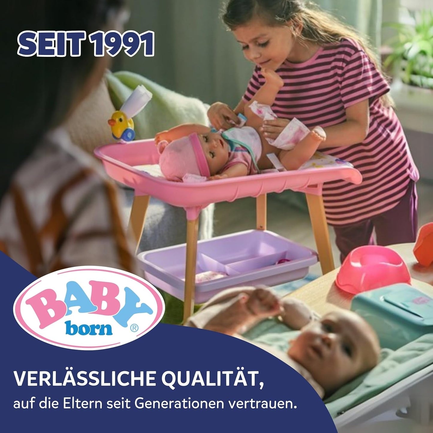 BABY Born Amy - Muñeca 36 cm - Muñeco bebé con 7 funciones para niños a partir de 1 año - Funciona sin pilas - Incluye accesorios y colchón