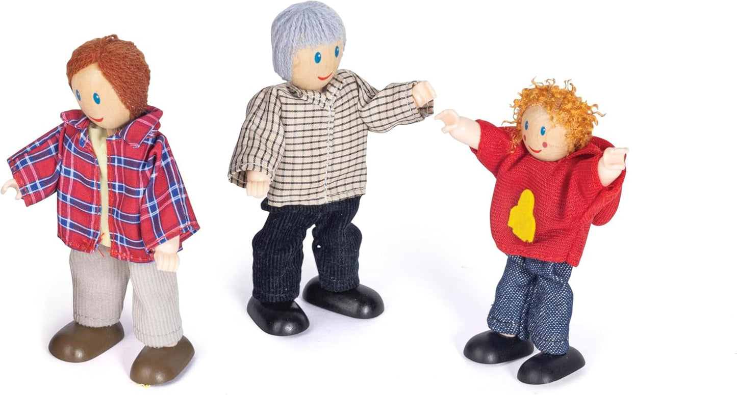 Hape Doll Family Juego de casa de muñecas galardonado, accesorios únicos de madera para casa de muñecas, juego imaginativo, 6 miembros de la familia de muñecas, a partir de 3 años