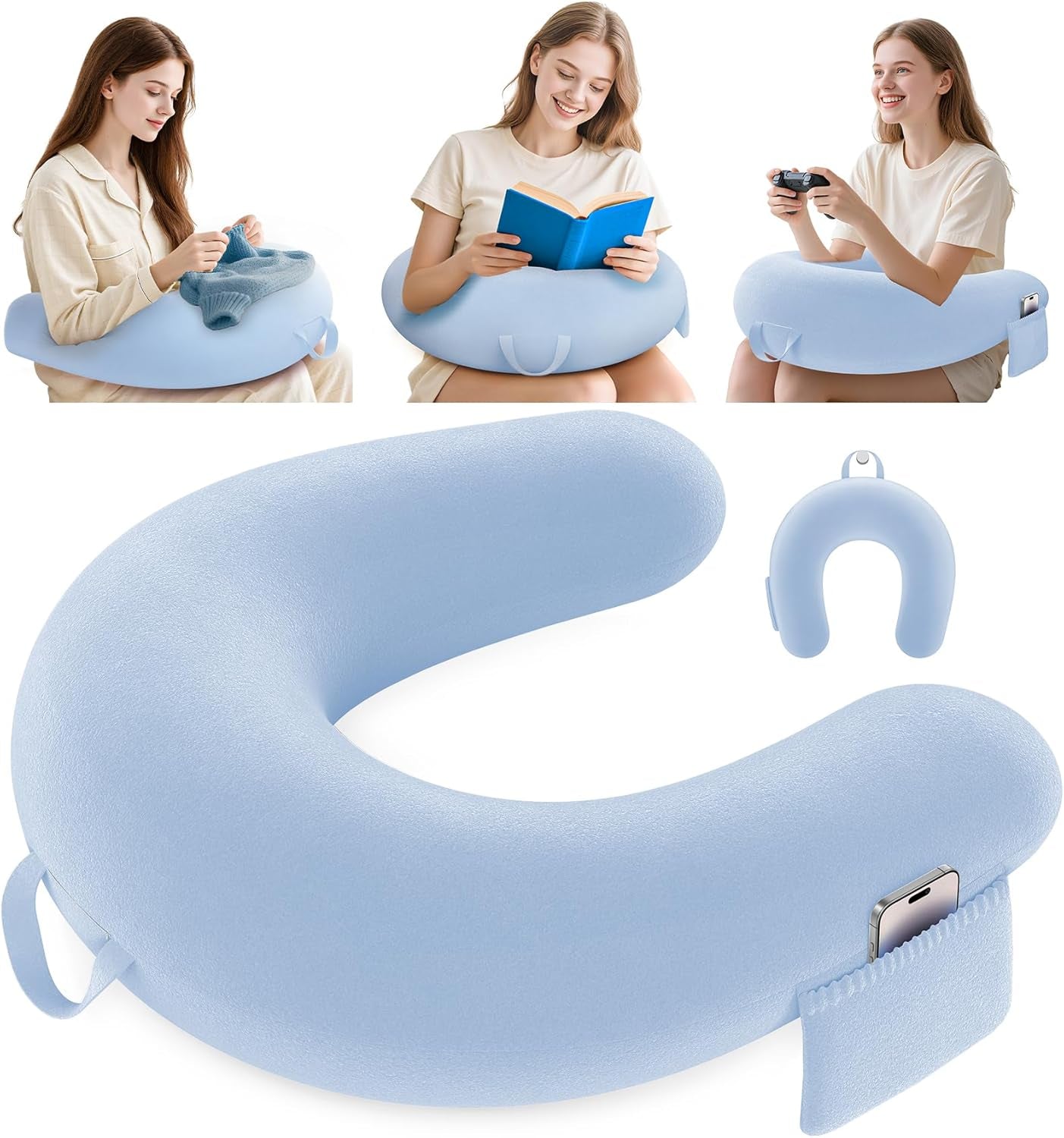 Almohada de lectura y juegos, almohada de lectura para cama/sofá/suelo, almohada de alimentación/ganchillo con gran almohada ergonómica para juegos, almohada de jugador para iPad/portátil - negro