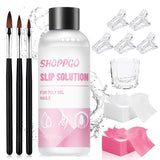 Solución para uñas Polygel, kit para uñas con solución antideslizante Polygel, soluciones líquidas para uñas Polygel de 75 ml, 5 clips para puntas de uñas, 3 cepillos para uñas, 1 vaso de cristal, 100 hojas de limpieza