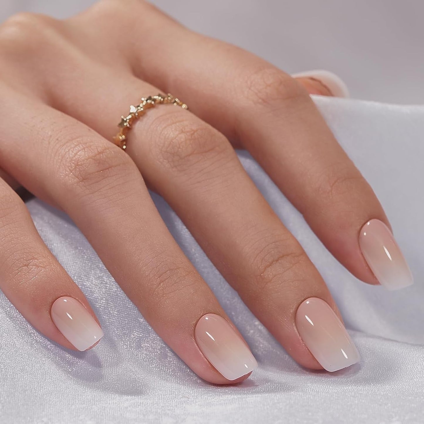 Btartbox Uñas Postizas Cuadradas Cortas Pegamento Baby Boomer En Uñas Postizas Rosa Degradado Blanco Uñas Artificiales Cortas con Pegamento para Uñas 30 Piezas Uñas Postizas Cuadradas