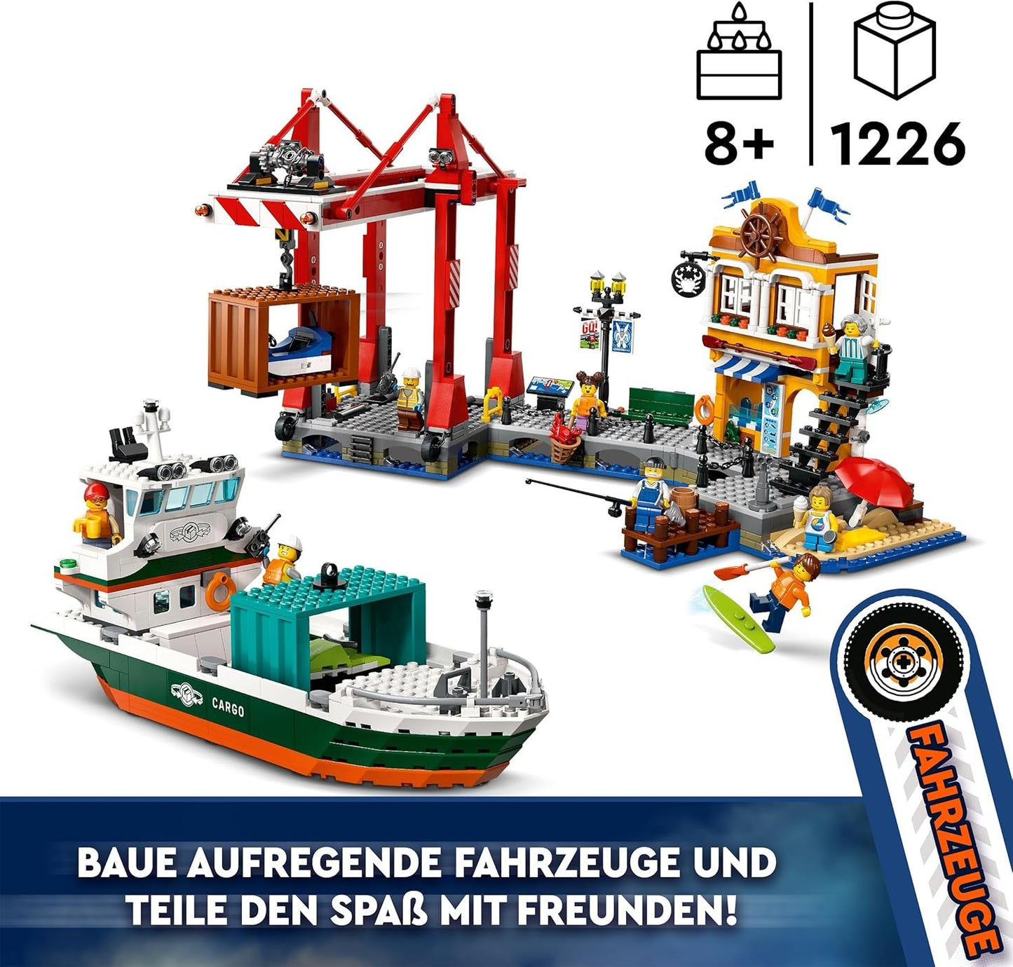 LEGO City Puerto con barco de carga, juguete de construcción para niños y niñas a partir de 8 años, idea de regalo para niños, grúa para contenedores, barco de juguete y 8 minifiguras 60422 Juegos de construcción Besuche den LEGO-Store