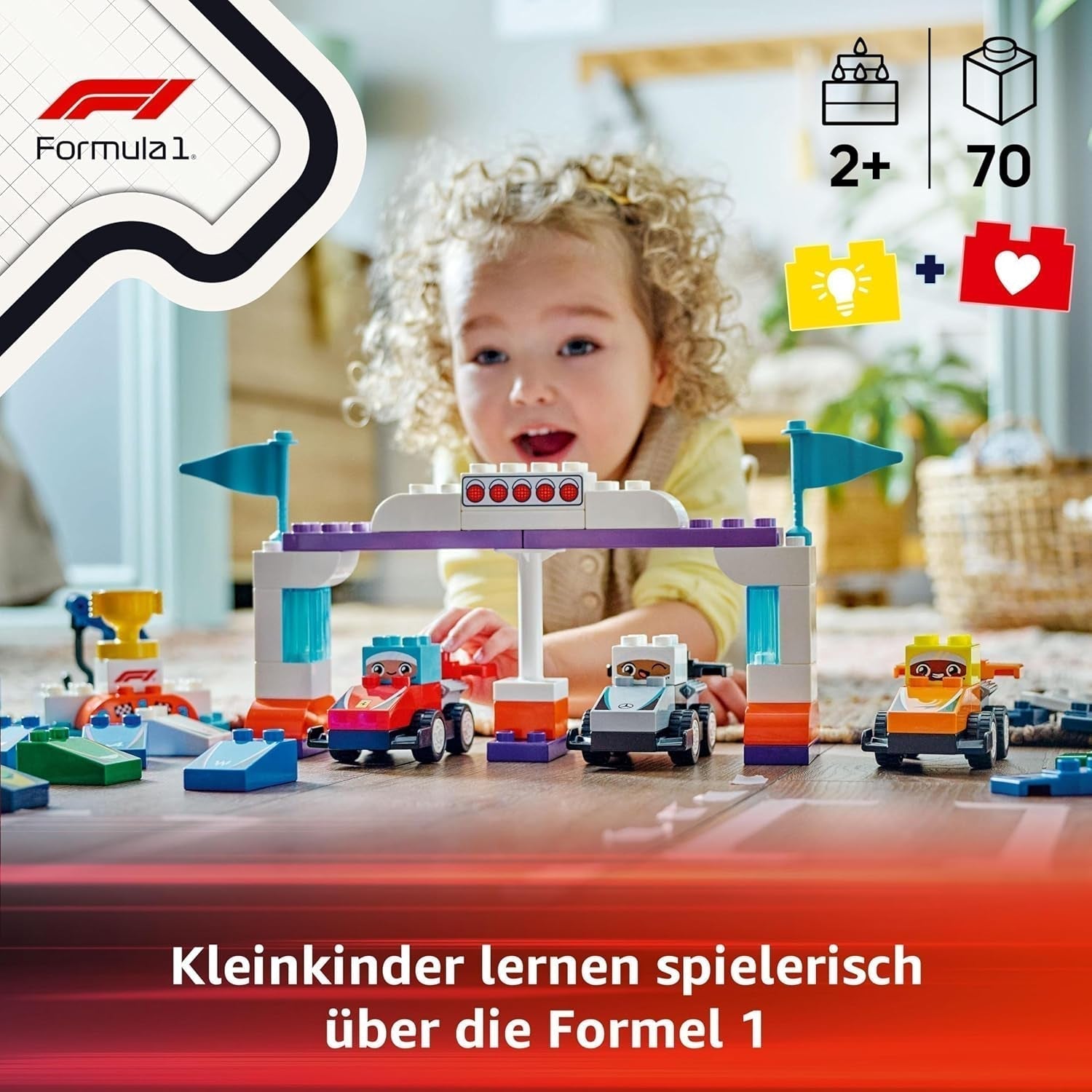 LEGO DUPLO Town Coches de carreras del equipo F1 con corredores, juguete de construcción para toda la familia, experiencia de juego imaginativo, regalo de cumpleaños para niños pequeños, niños y niñas a partir de 2 años 10445 Juegos de construcción Besuche den LEGO-Store