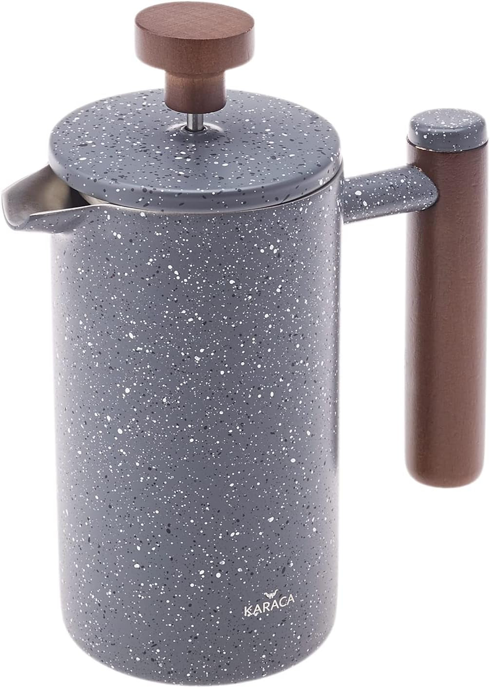 KARACA Prensa Francesa de Doble Pared de Mármol con Mango de Castaño - Prensa Francesa Aislada para Café - Cafetera para Viajes en Casa - 350 ml - Gris Oscuro