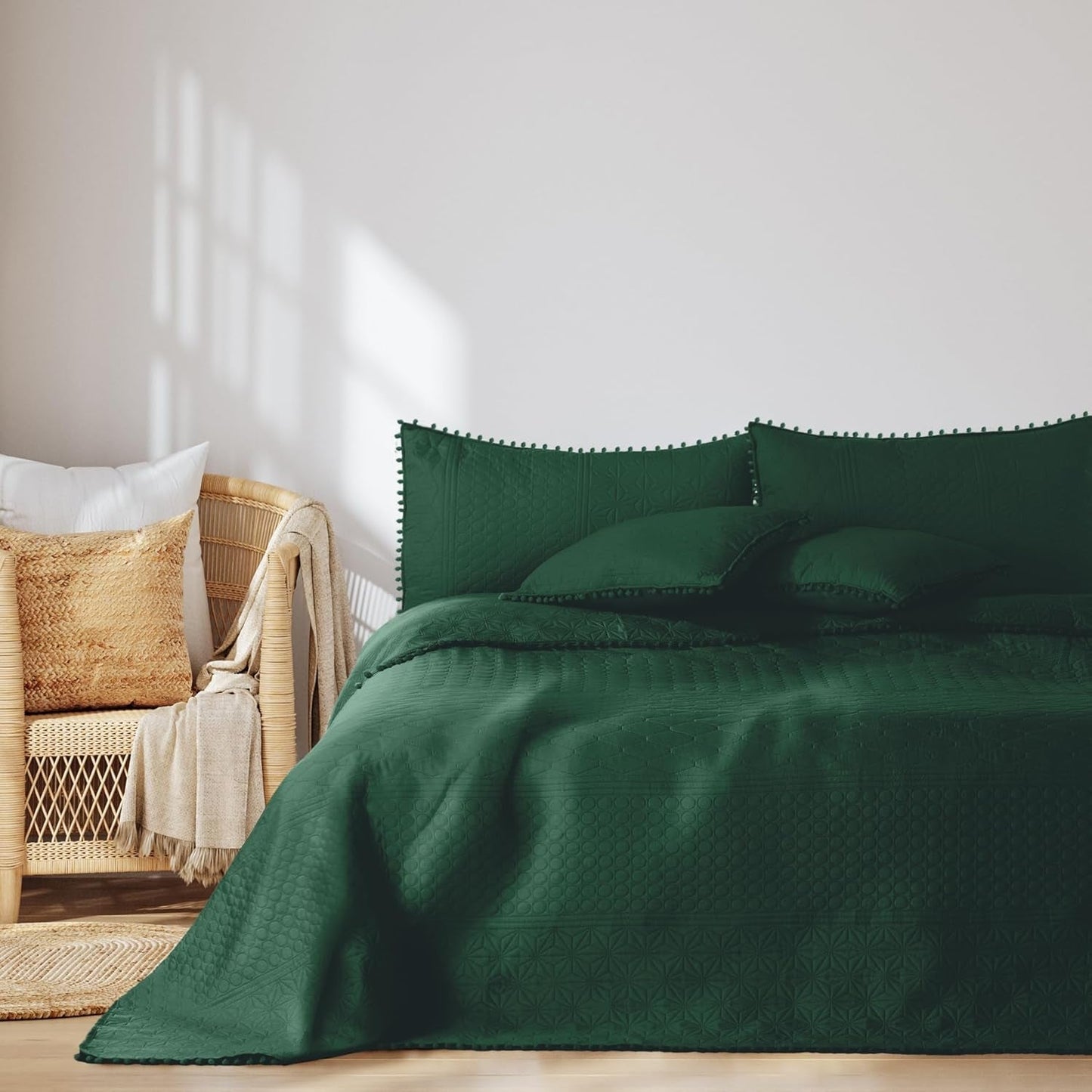 Ameliahome Colcha con pompones 220X240 Cm Colcha de doble cara Acolchado ultrasónico Poliéster Meadore Gris Camas y mantas Besuche den AmeliaHome-Store Meadore verde oscuro 240X260 Cm