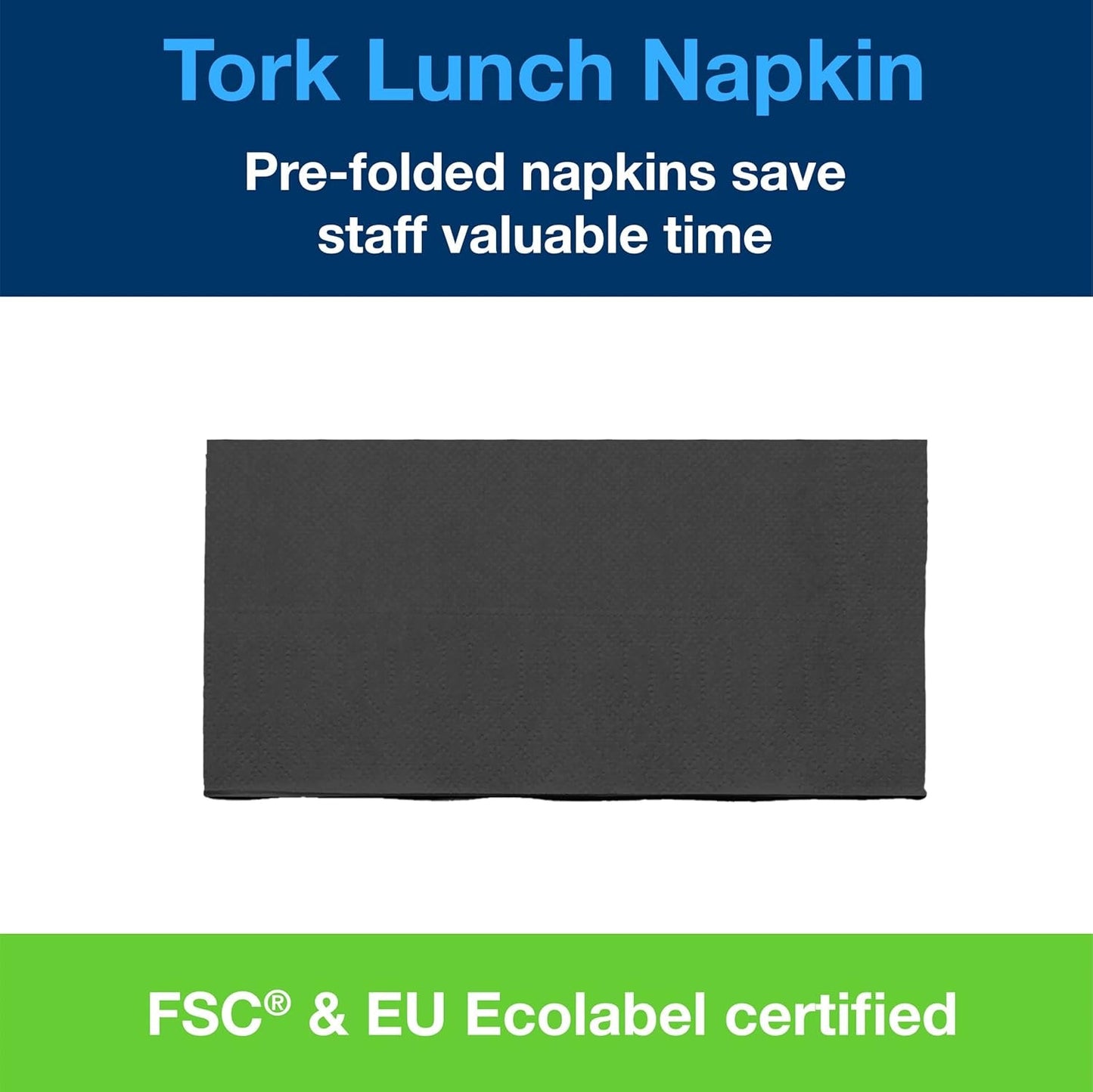 Tork 477851 Servilletas de almuerzo negras plegadas 1/8 / Servilletas de papel preplegadas de 2 capas para refrigerios o comidas pequeñas / Calidad avanzada / Servilletas 10 x 200 (2000) / 32,6 x 33 cm (largo x ancho)