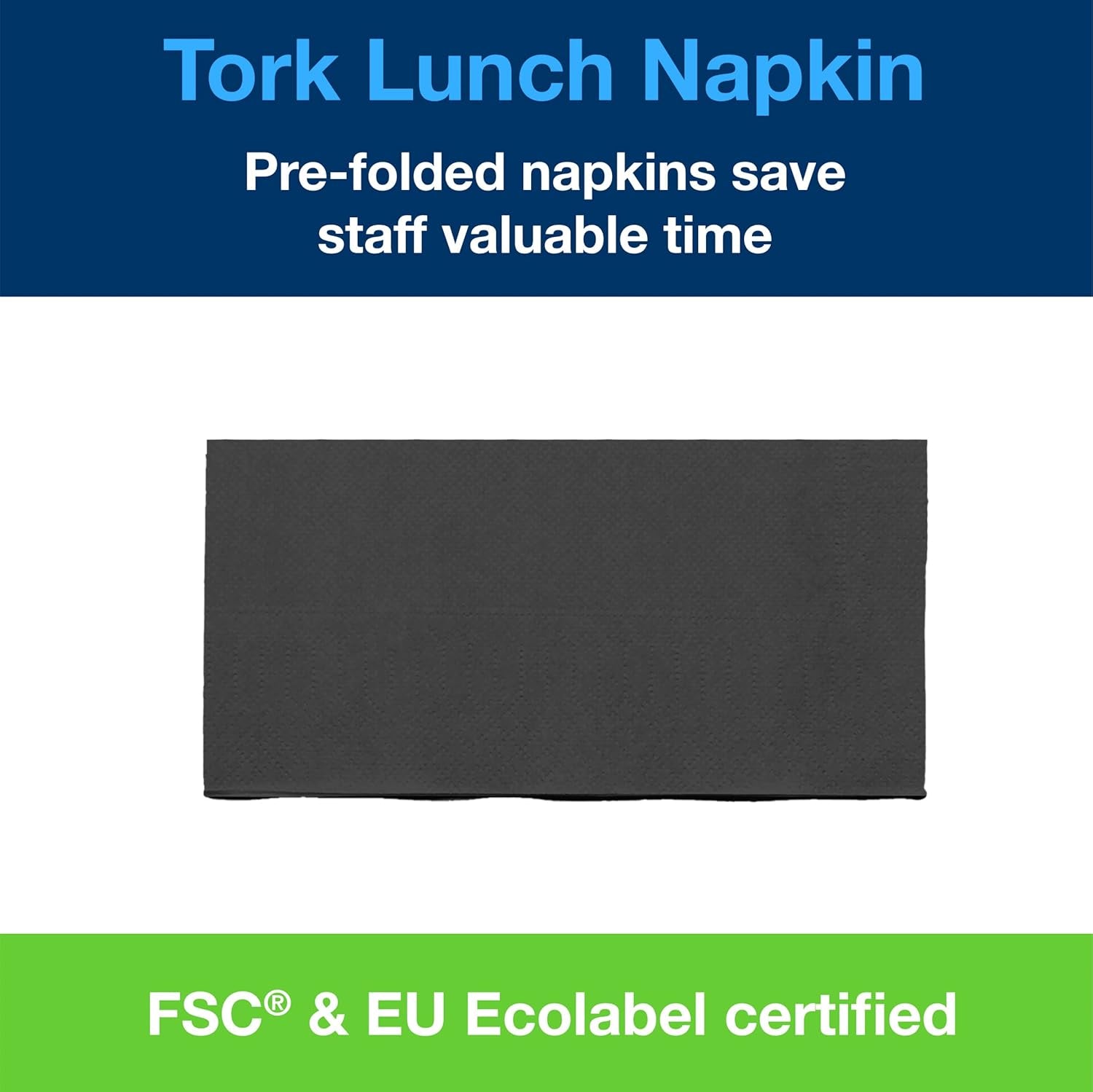 Tork 477851 Servilletas de almuerzo negras plegadas 1/8 / Servilletas de papel preplegadas de 2 capas para refrigerios o comidas pequeñas / Calidad avanzada / Servilletas 10 x 200 (2000) / 32,6 x 33 cm (largo x ancho)