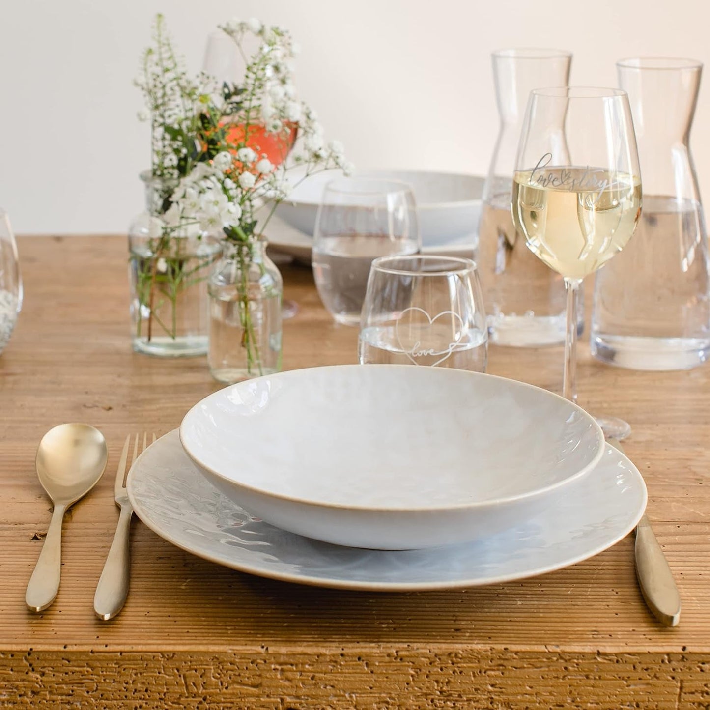 MÄSER 935079 Vajilla Vintage Moderna para 2, Diseño Morisco, Servicio de Mesa de 8 Piezas, Platos y Cuencos de Cerámica de Alta Calidad, Gres, Blanco