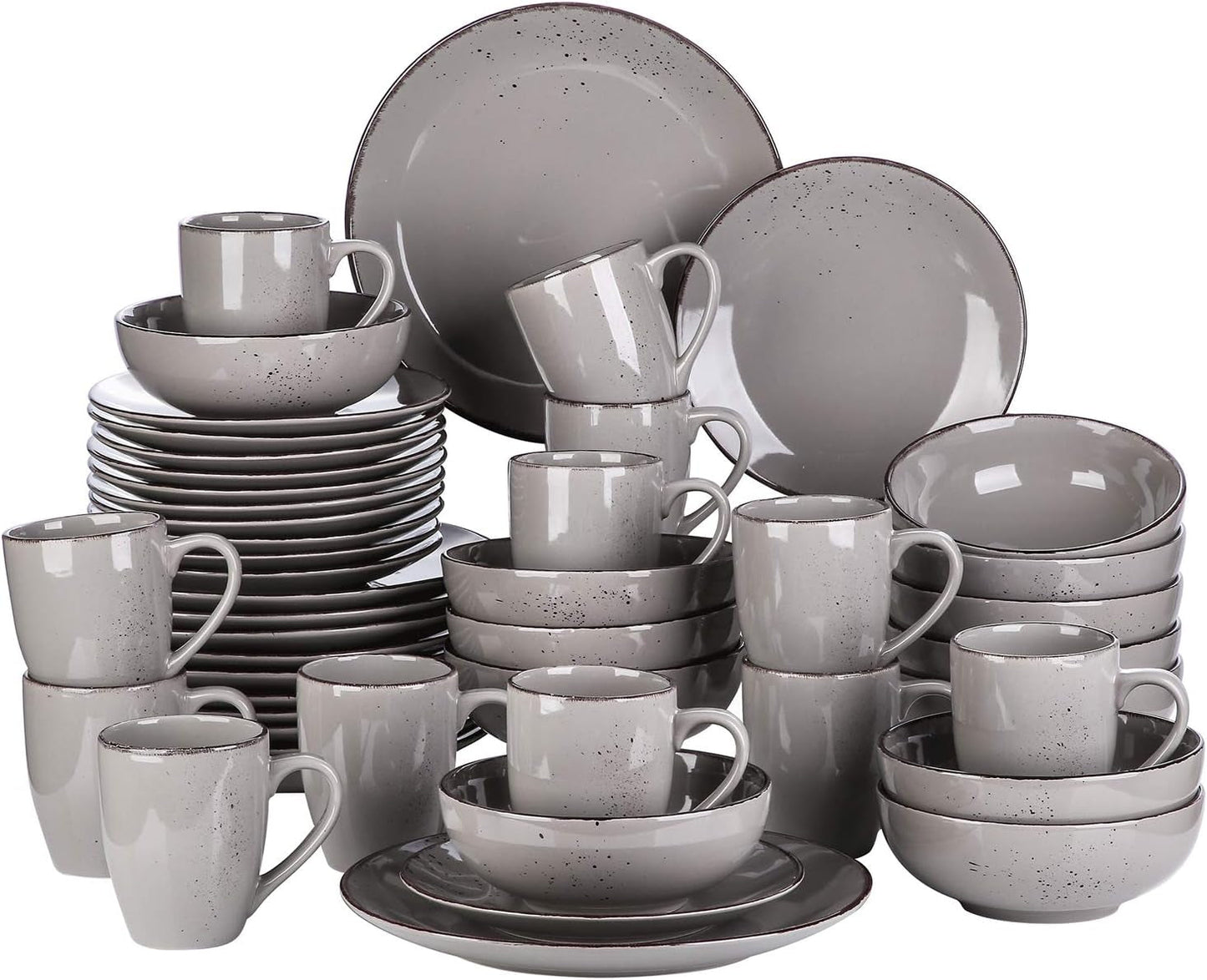 Vancasso Vajilla para 12 personas Navia Vajilla de gres, 48 ​​piezas, juego combinado con platos, ensaladeras, cuencos y tazas, aspecto vintage, diseño natural