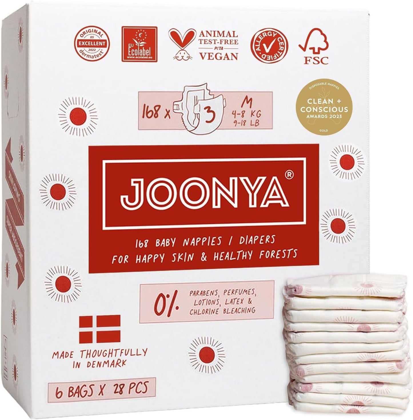 Pañales para bebé, talla 3M (4-8 kg) - 1 bolsa de 28 - Sin sustancias nocivas, ecológicos, muy absorbentes, aptos para uso nocturno, ultrafinos y suaves - Fabricado en Dinamarca