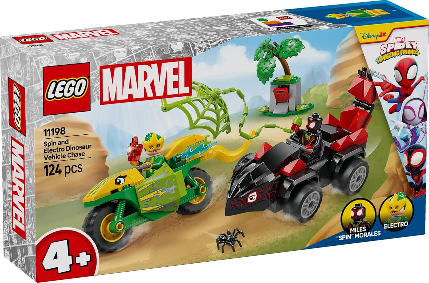 LEGO Marvel Diversión de acción con giros y electro en sus Dino Speedsters, Coche de superhéroes para construir para niños y niñas a partir de 4 años, Set de héroe con coche de juguete, Spidey y sus súper amigos 11198 Juegos de construcción Beuche den LEGO-Store