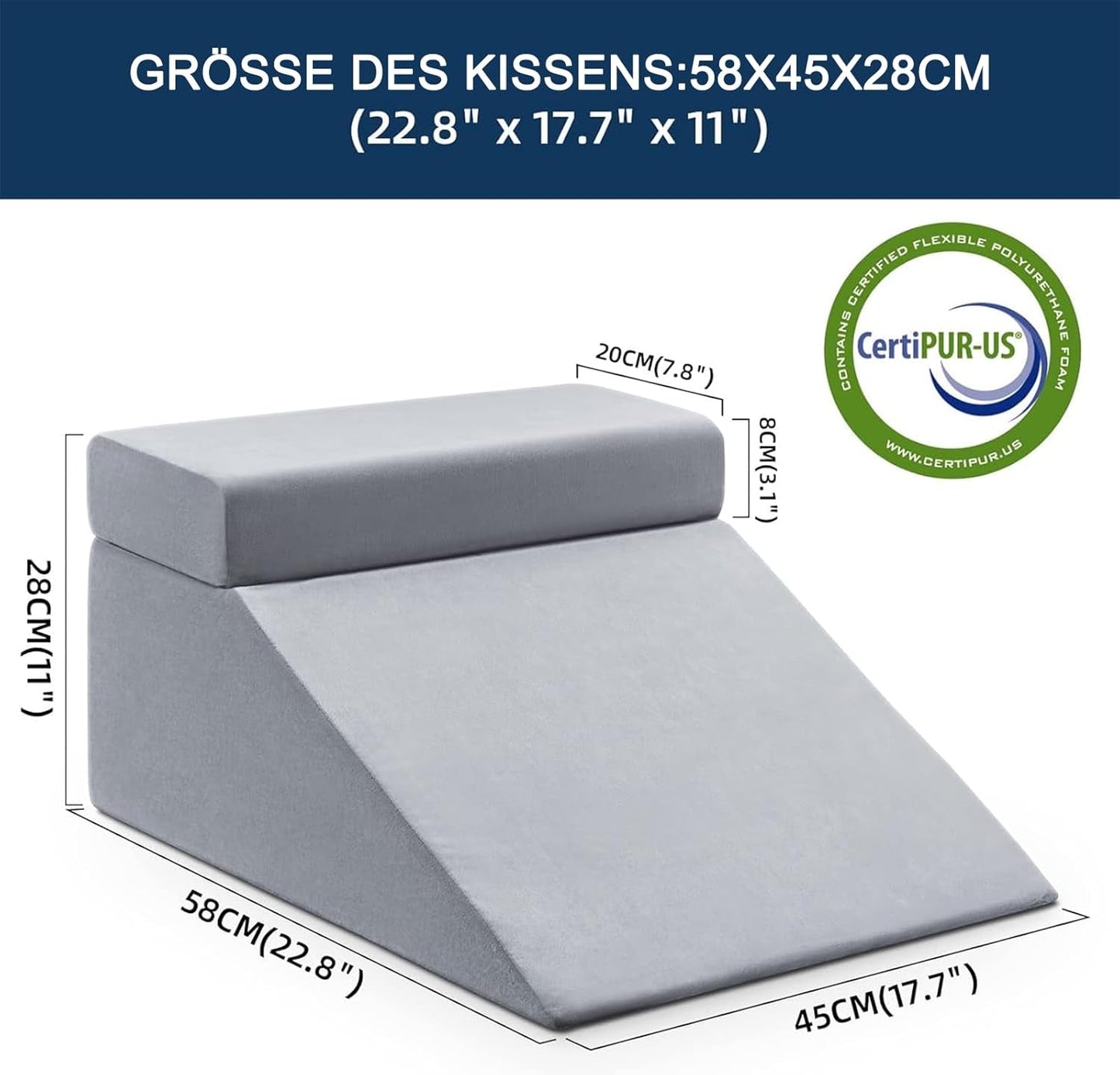 Almohada de lectura y almohada de plumas para elevador de piernas, almohada de espuma viscoelástica para la espalda y el cuello, almohada desmontable multifuncional para cama, sofá, sentarse, dormir y descansar (gris)