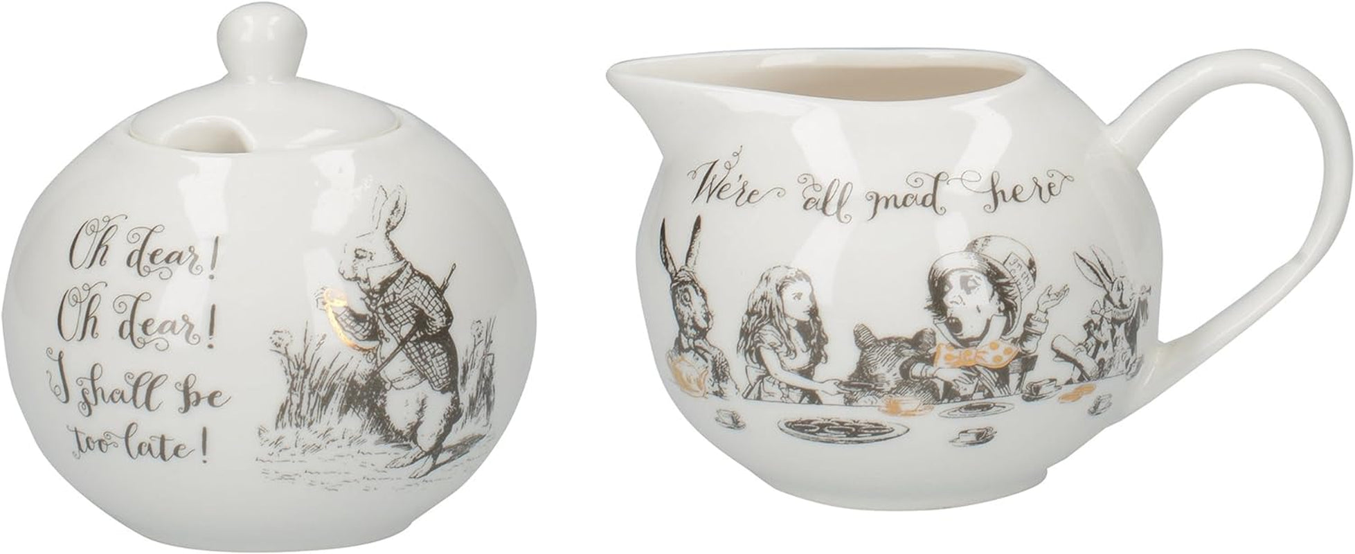 Tetera y jarra de leche de porcelana fina de Alicia en el País de las Maravillas, cuenco de porcelana y jarra de leche en una lujosa caja de regalo