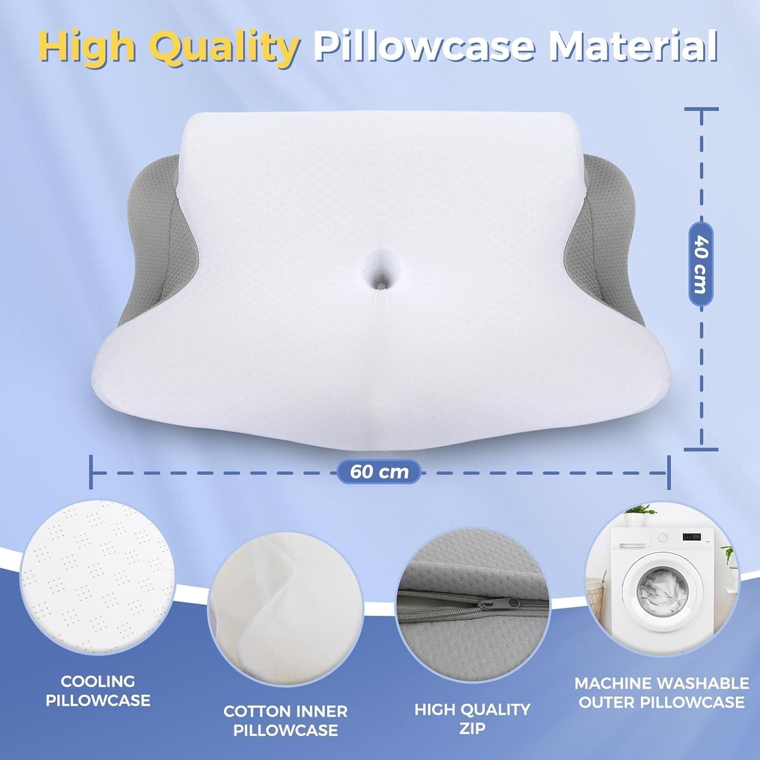SAHEYER Almohada cervical 2 en 1 Almohada ergonómica de apoyo para el cuello y almohada enrollable para el cuello Almohada ortopédica para personas que duermen de lado Almohada de espuma viscoelástica para personas que duermen de lado Espalda y estómago Almohadas cervicales ortopédicas Naty Shop