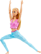 Muñeca Barbie hecha para moverse con cabello rubio, top deportivo rosa desmontable y pantalones de yoga azules, 22 articulaciones, HRH27, [Multicolor]