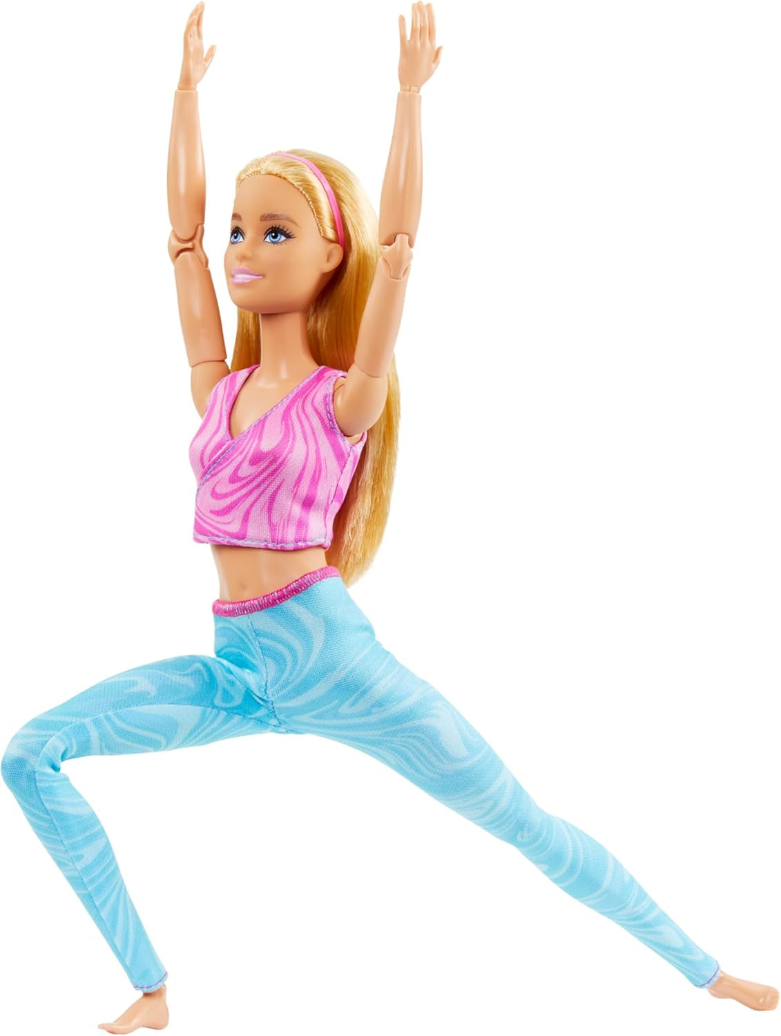 Muñeca Barbie hecha para moverse con cabello rubio, top deportivo rosa desmontable y pantalones de yoga azules, 22 articulaciones, HRH27, [Multicolor]