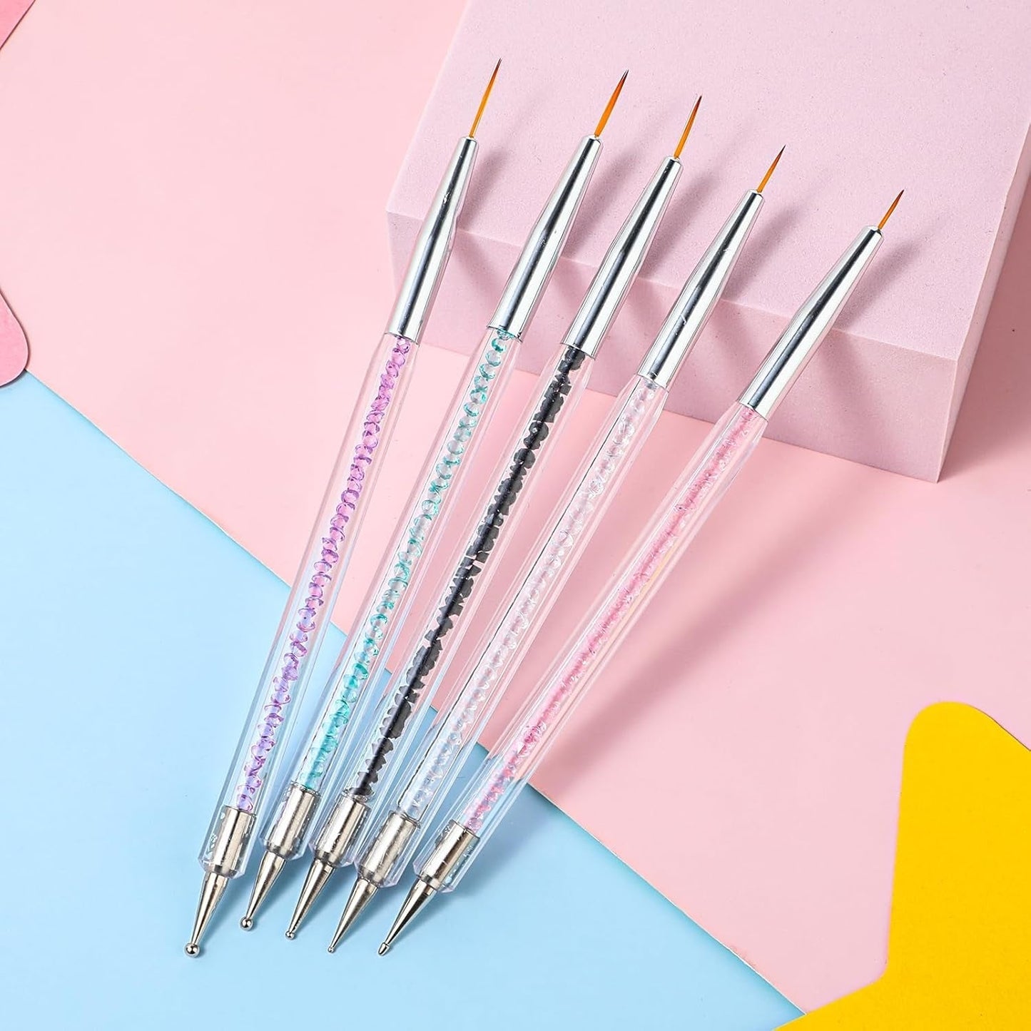Juego de 5 pinsel para decoración de uñas, herramienta para puntear, Pinsel para Nailart, Nageldesign, bolígrafo para puntear de doble punta, Strass, acrílico profesional, Feinmalerei, diseño de uñas