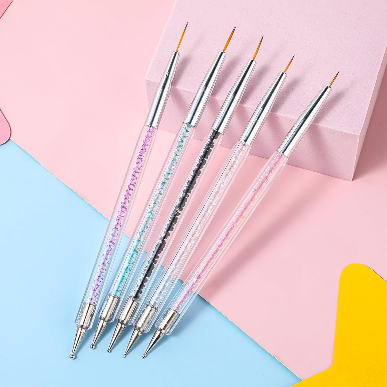 Juego de 5 pinsel para decoración de uñas, herramienta para puntear, Pinsel para Nailart, Nageldesign, bolígrafo para puntear de doble punta, Strass, acrílico profesional, Feinmalerei, diseño de uñas