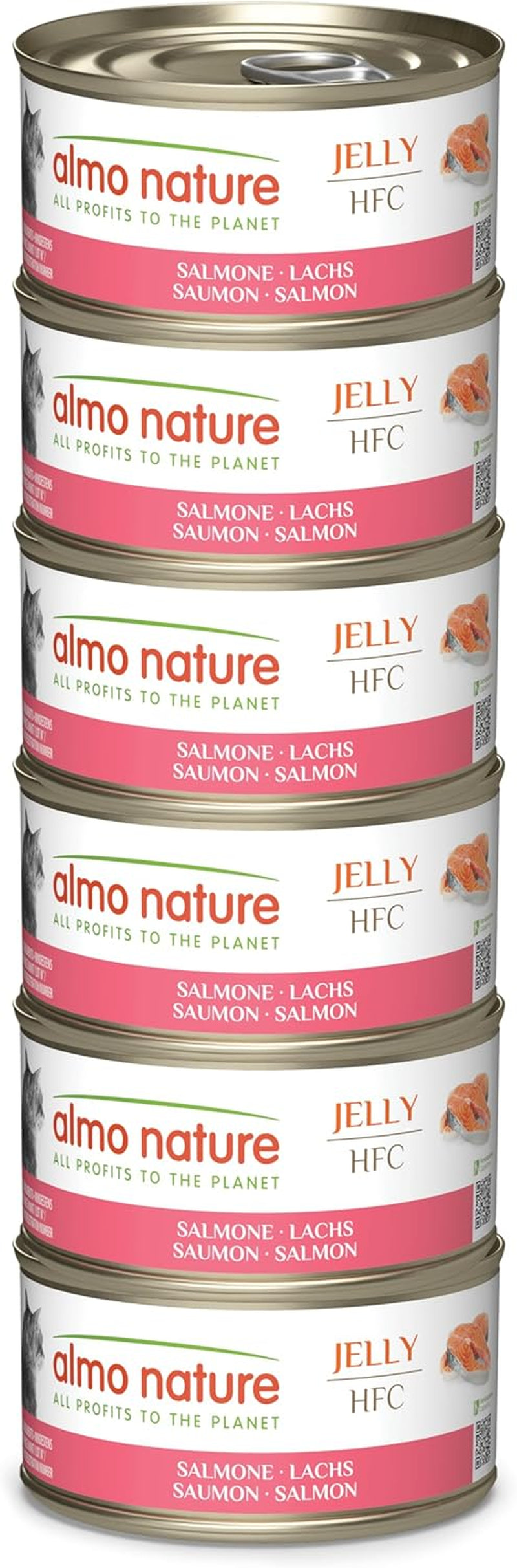 Almo Nature HFC Jelly - Nassfutter für ausgewachsene Katzen - Lachs - Grado humano, sin gluten y monoproteína - 6 x 70 g