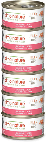 Almo Nature HFC Jelly - Nassfutter für ausgewachsene Katzen - Lachs - Grado humano, sin gluten y monoproteína - 6 x 70 g