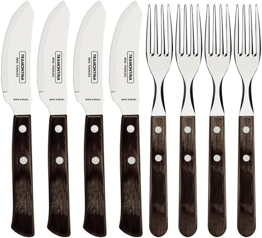 Tramontina PIZZA Besteck, Juego de 8 Piezas, Para 4 Personas, Rostfreier Edelstahl, Fsc-Zertifizierte Holzgriffe, Spülmaschinenfest Kitchen Naty Shop