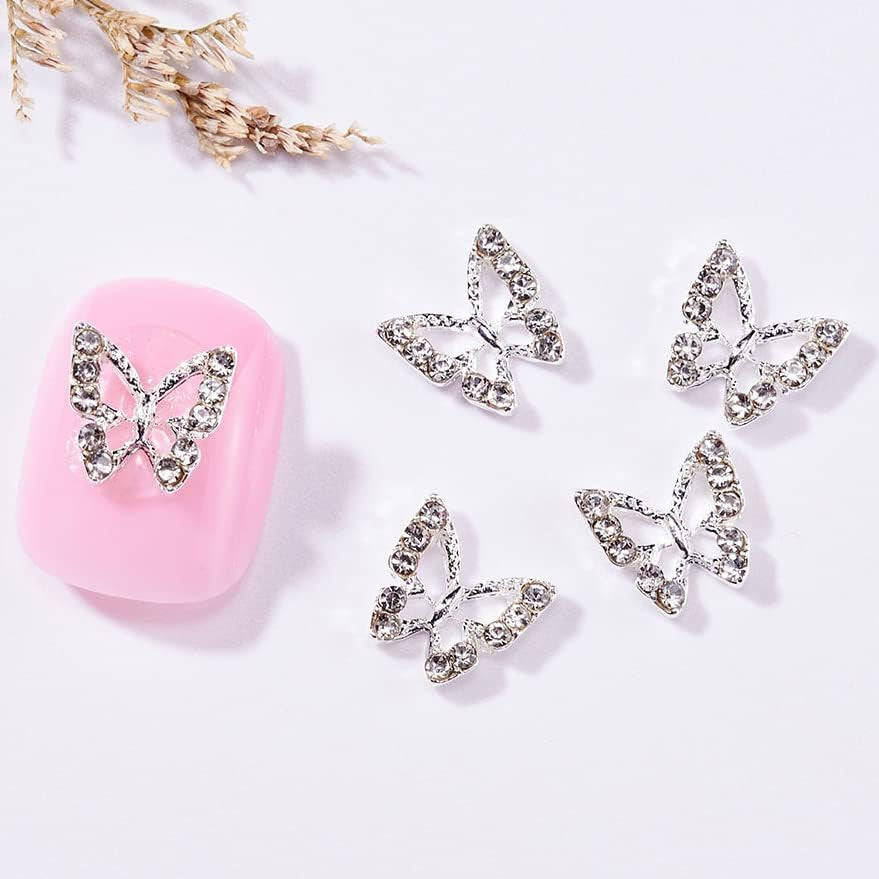 10 piezas de dijes de uñas de mariposa de aleación, piedras colgantes de Metal para decoración de uñas, piedras para diamantes, gemas, joyería de uñas, decoraciones artísticas, fabricación de joyas