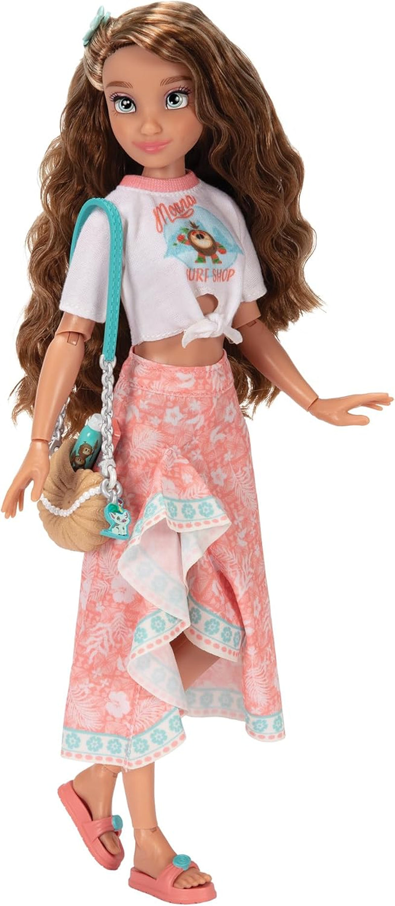 Muñeca Vaiana con accesorios, 29cm, 13 puntos de articulación, licencia oficial de Jakks Pacific. ¡Completo con accesorios combinables y un brillante anillo de Mickey!