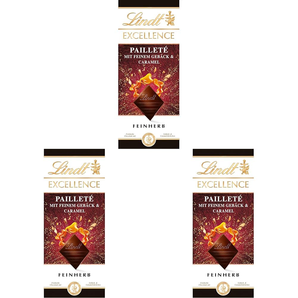 Lindt EXCELLENCE Bucati De Aluat Cu Paiete Si Caramel - Ciocolata Neagra Fina Cu Aroma Intensa De Cacao