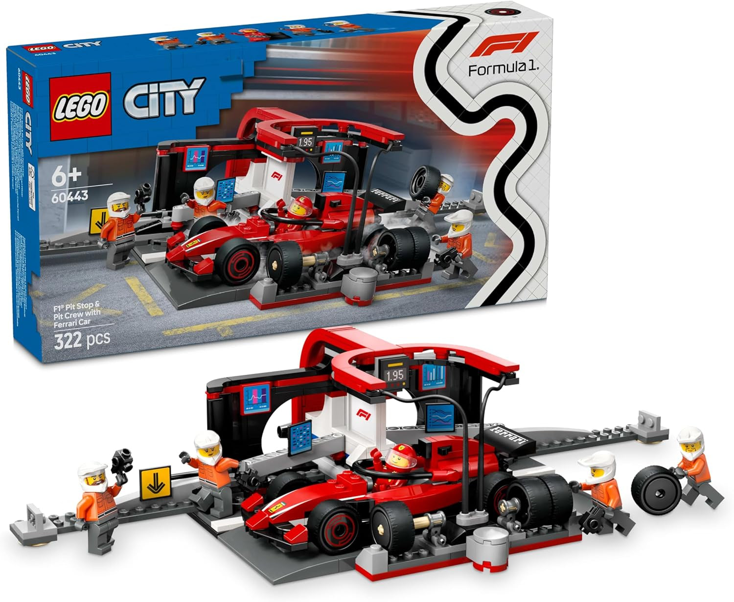 LEGO City Parada en boxes de F1 con equipo y Ferrari Speedster - Set de parada en boxes de Fórmula 1 con 1 piloto de carreras y 4 minifiguras mecánicas - Coche de carreras de juguete para niños y niñas mayores de 6 años - 60443 Juegos de construcción Beuche den LEGO-Store Default Title