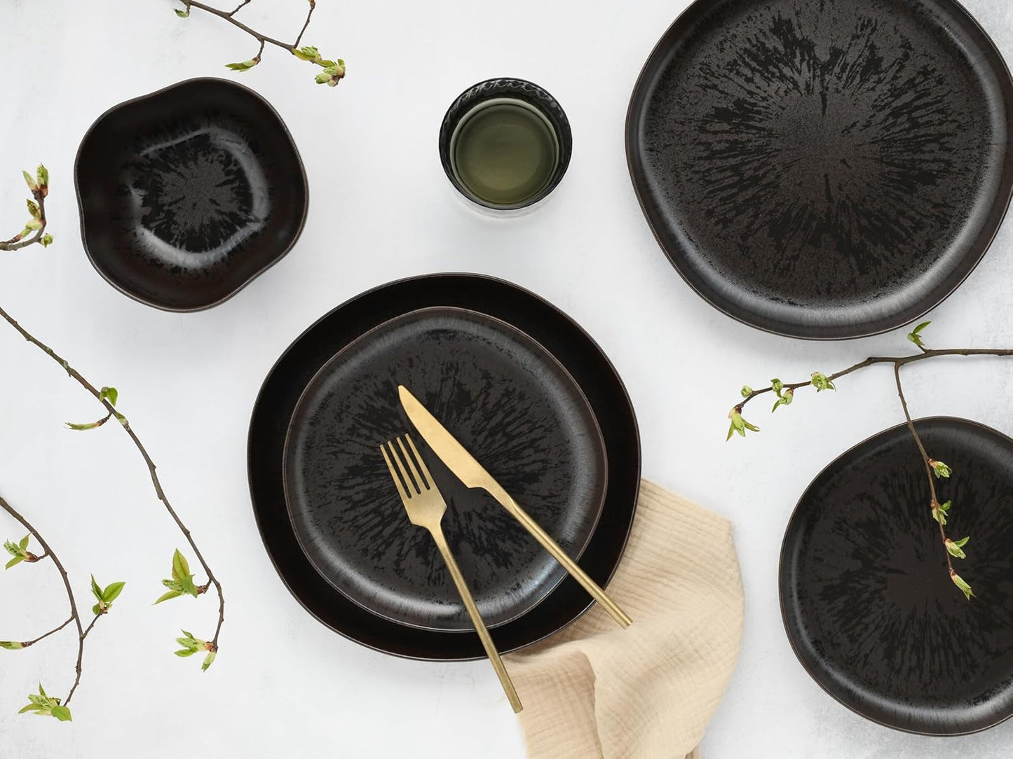 CreaTable, 21249, Serie Natura Organic RUSTY, Vajilla de 12 Piezas para 4, Juego de Platos de Porcelana, Apto para Lavavajillas y Microondas, Fabricado en Europa