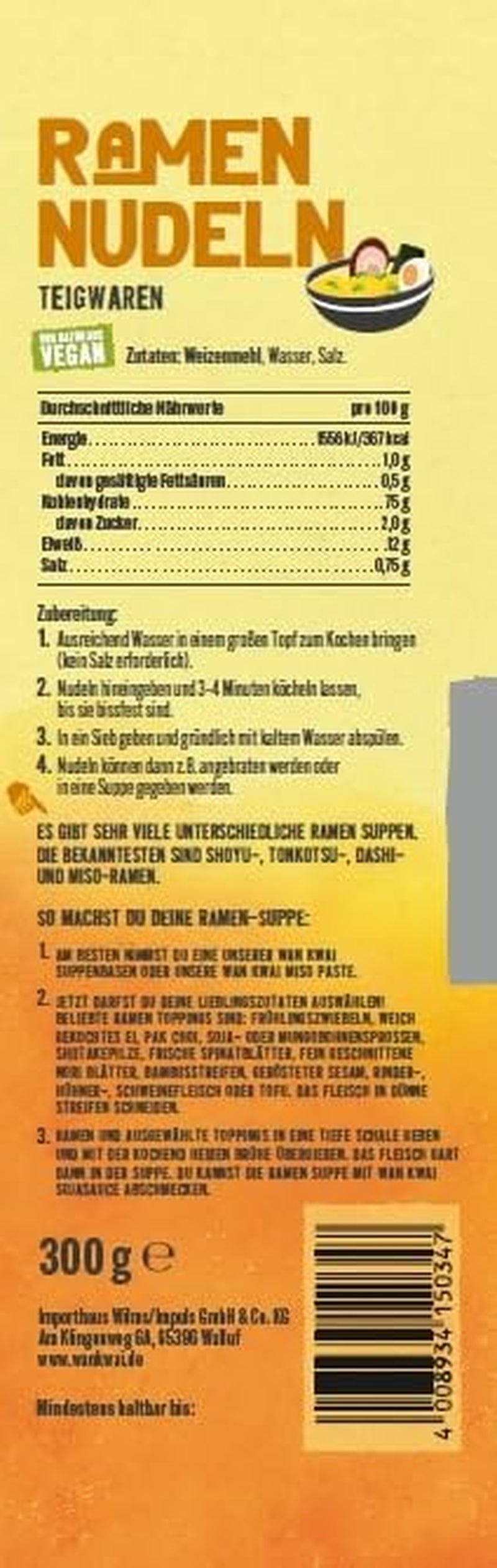 Wan Kwai Ramen Noodles 300g – Auténtico sabor de la cocina asiática. Versátil, rápido de preparar, ingredientes de gran calidad. Ideal para sopas y platos al wok.