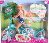 Steffi Love Bike Trailer, muñeca en bicicleta con remolque para bebé, perro y auriculares, a partir de 3 años