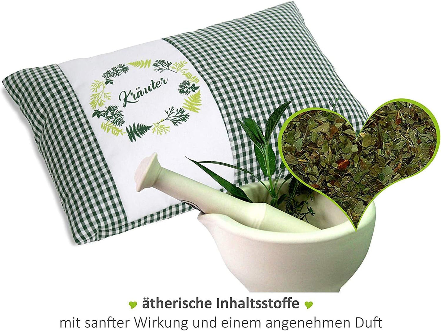 Gözze - Almohada con aroma a hierbas, relleno de mezcla de hierbas 200 g, funda 100% algodón, 30 x 20 cm - Almohadas estándar Plaid Green Naty Shop