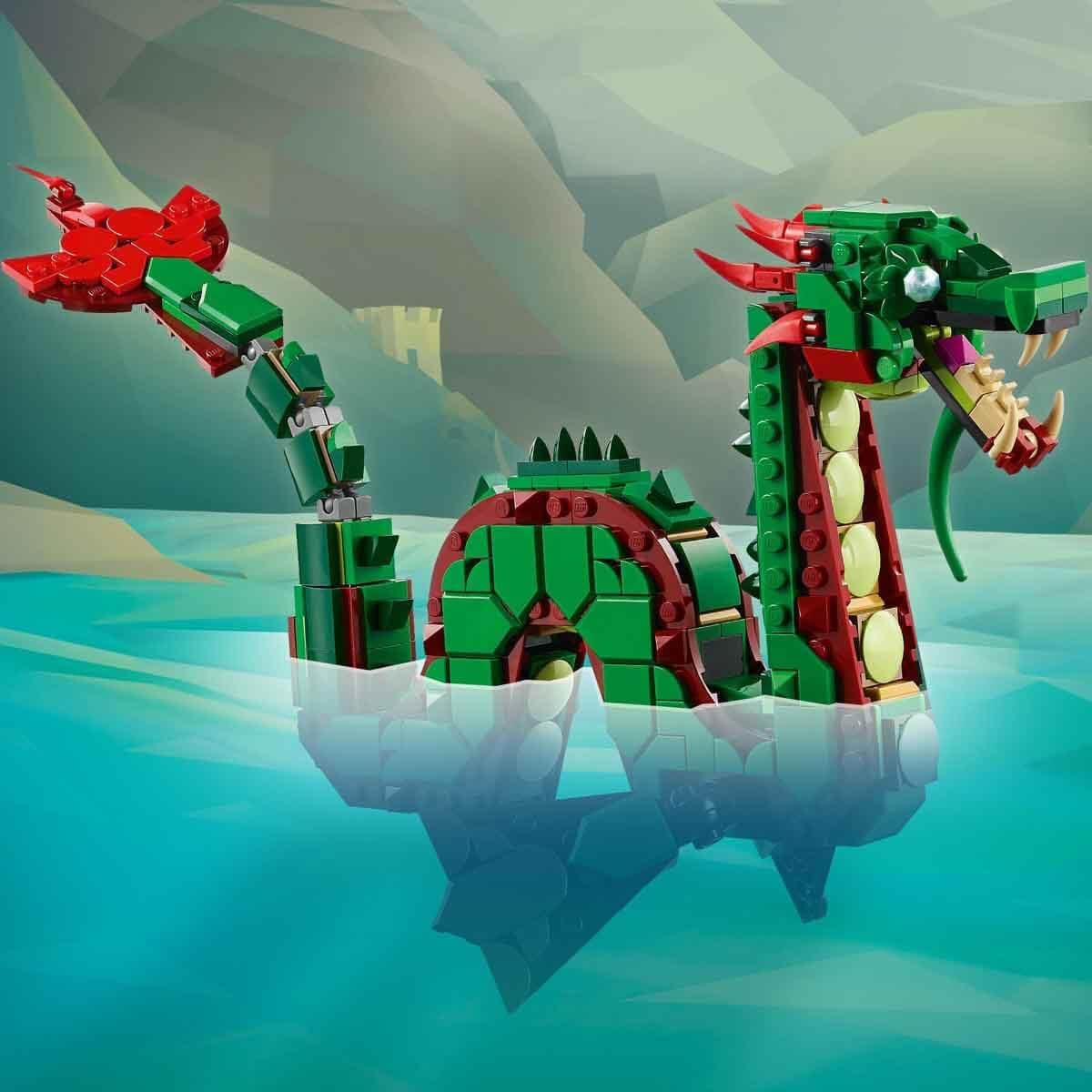 LEGO Creator Dragón Verde 3 en 1 - Juguete - Se convierte en serpiente marina o fénix - Juguete de construcción de animales para niños - Regalo para niños y niñas a partir de 9 años 31161 Juegos de construcción Besuche den LEGO-Store