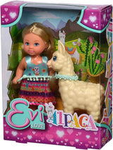 Simba 105733497 - Muñeca Evi Love con lindo traje de alpaca y correa, 12 cm, para niños a partir de 3 años