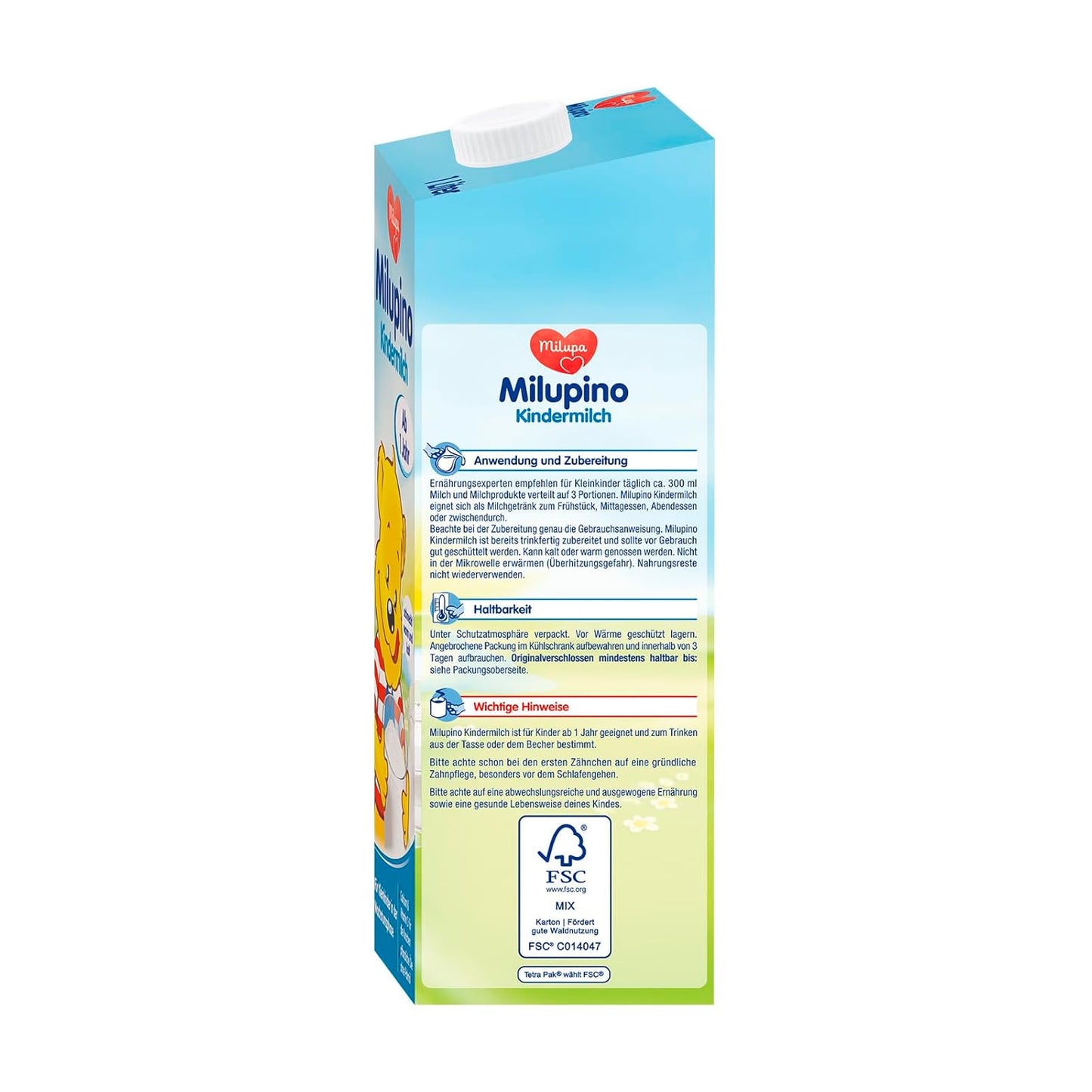 Leche infantil Milupino lista para beber (6X1L), a partir de 1 año, para niños pequeños en fase de crecimiento Naty Shop