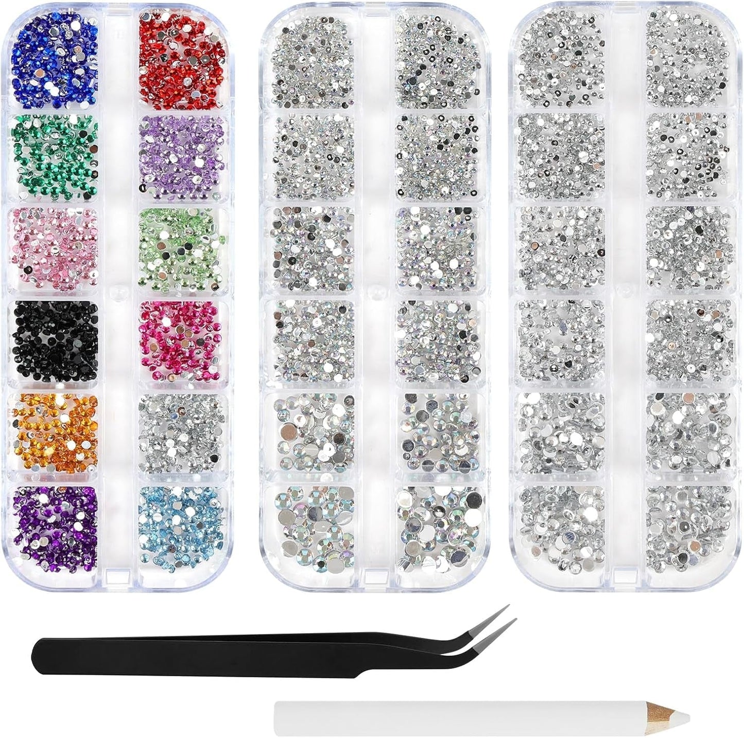 Harz Strasssteine ​​​​4200Pcs Strass Kristalle 1Mm-5Mm Gemischte Kinder Bastelsachen Kit Mit Strass Mit Picking Pinzette Und Stift para DIY Nägel Kleidung Kunsthandwerk Gemischt Becher Party (A)