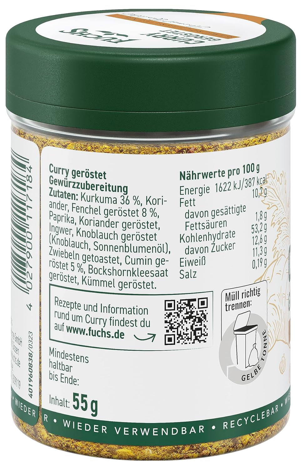 Fuchs Gewürze Curry, asado, 55 g