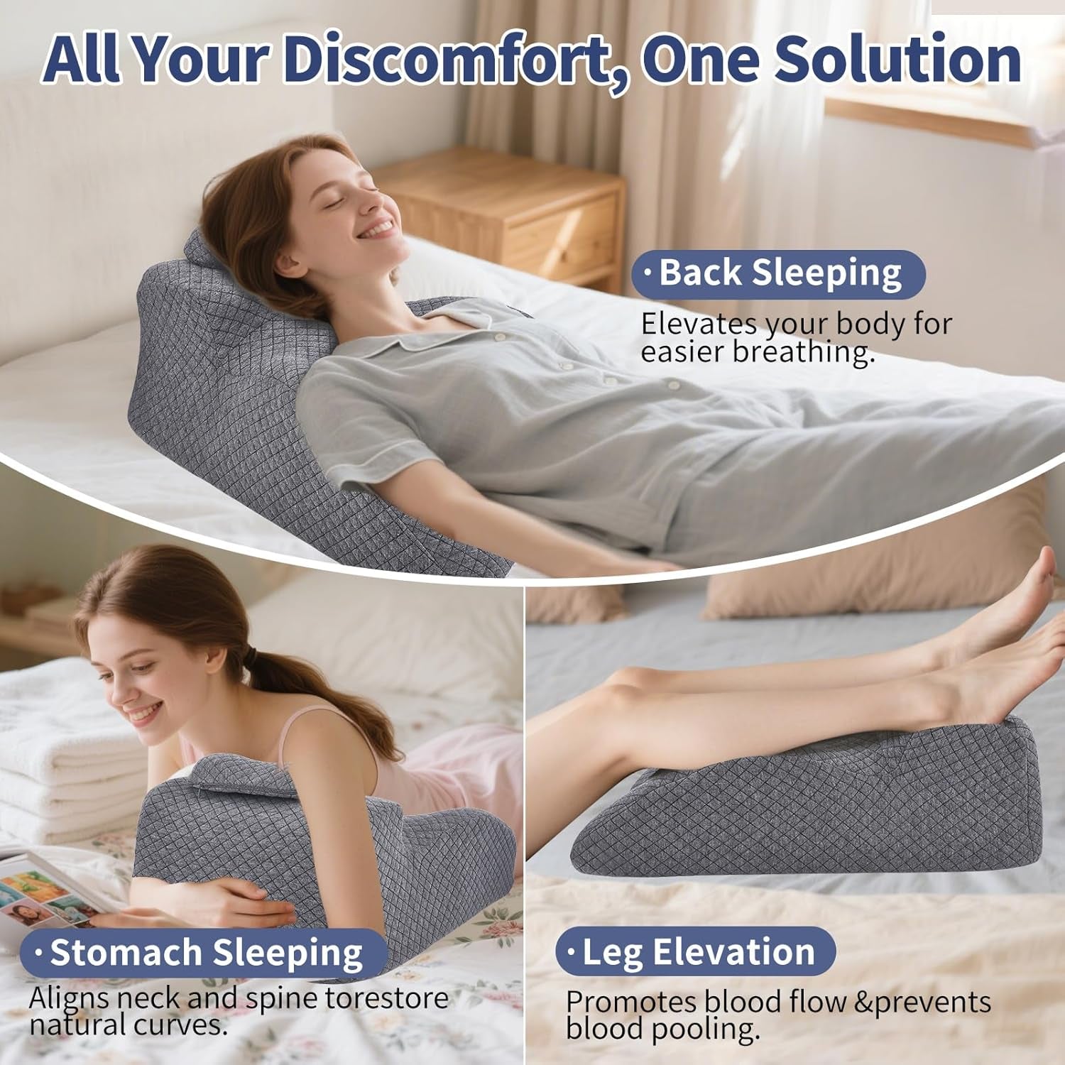 Almohada de lectura: almohada para la espalda, reposacabezas ajustable, almohada de lectura de espuma viscoelástica para cama, almohada ergonómica para la espalda, el cuello y las piernas, almohada de apoyo lumbar