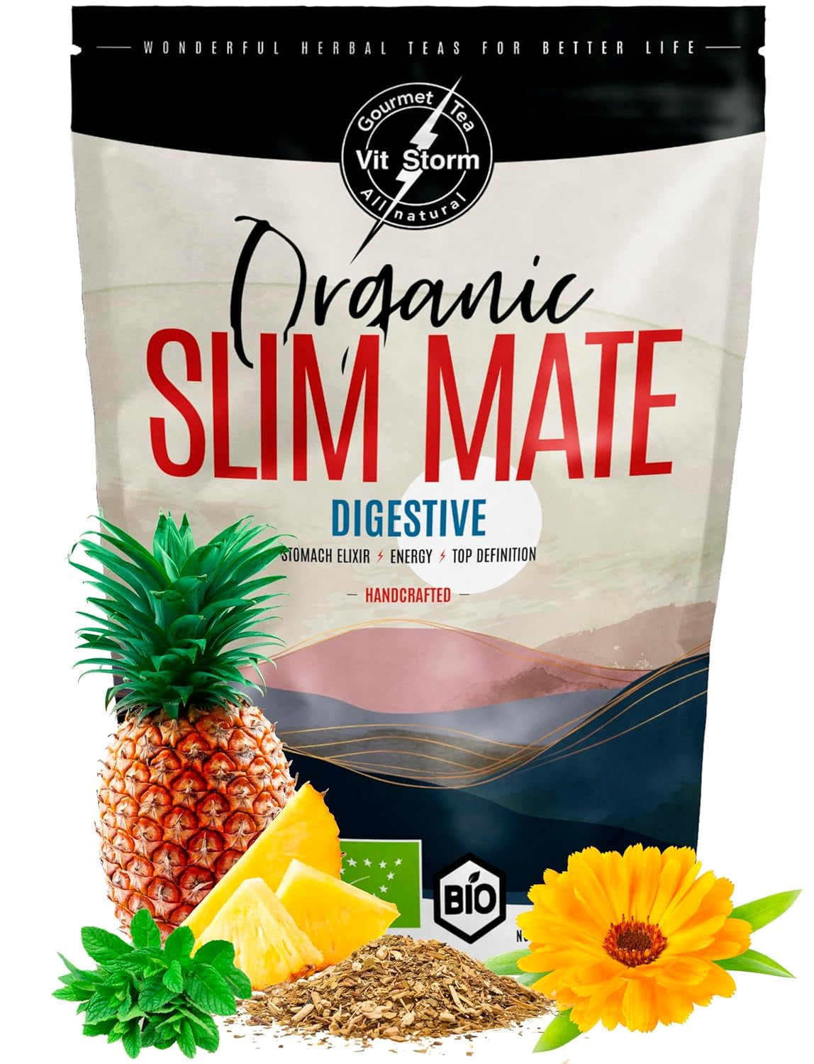 VITSTORM® Slim Tea Cardamomo – Té Yerba Mate BIO – Té detox y diurético – 100G