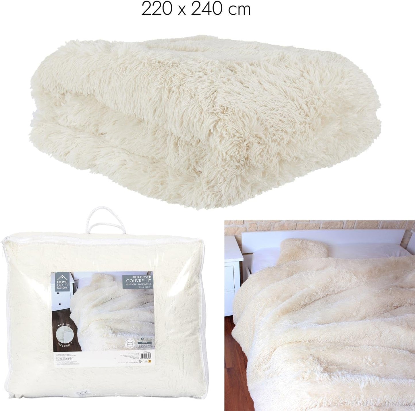 HOME DECO FACTORY Edredón con pelo largo, 220Cm X 240Cm, beige Edredones y colchas Naty Shop